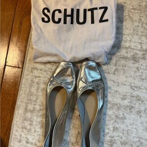SCHUTZ Metallic Silver Flats